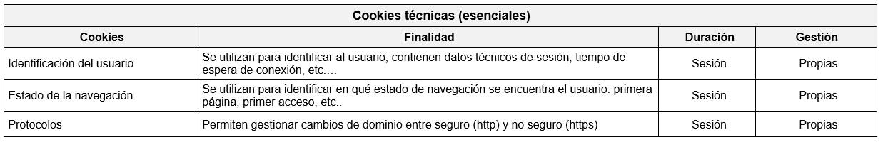 Cookies esenciales en la web de Naviel Oporto